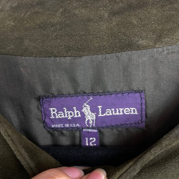 Ralph Lauren Purple Label Button Front 100% Suede Leather Vest Olive Green Sz 12 - Picture 4 of 11